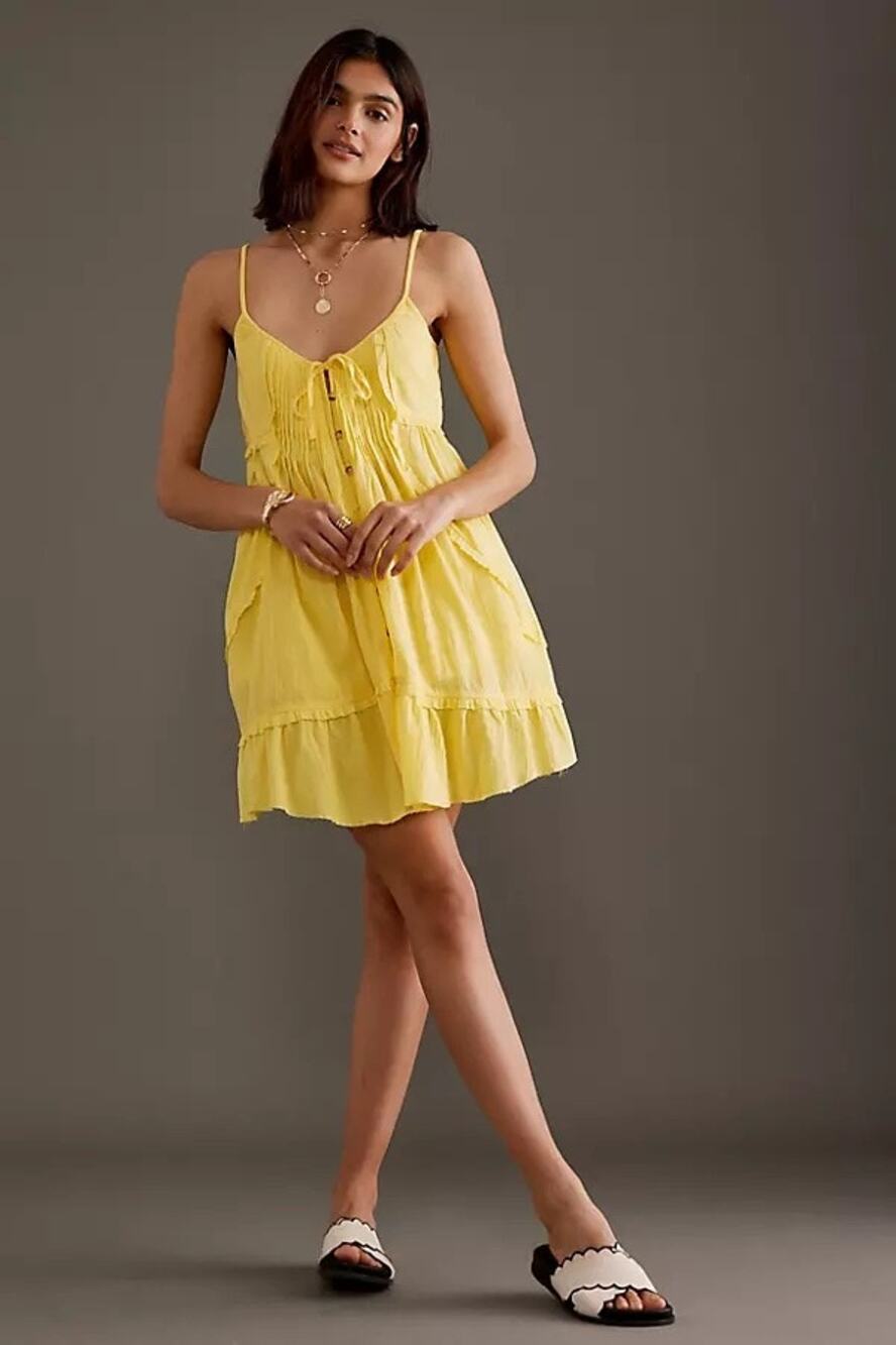 NWT By Anthropologie Bright Sunshine Yellow Gauzy Cover-up Mini Dress Yellow L
